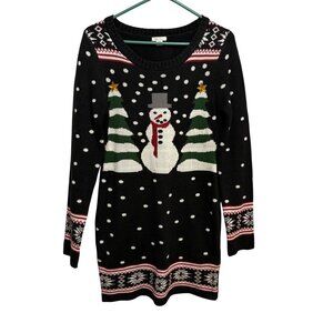 Xhilaration Womens Snowman & Tree Knit Sweater M/M Long Sleeve Christmas